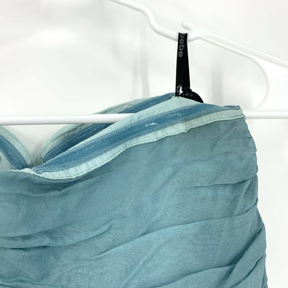 Bebe Blue Strapless Pleated Silk Dress - Picture 3 of 9